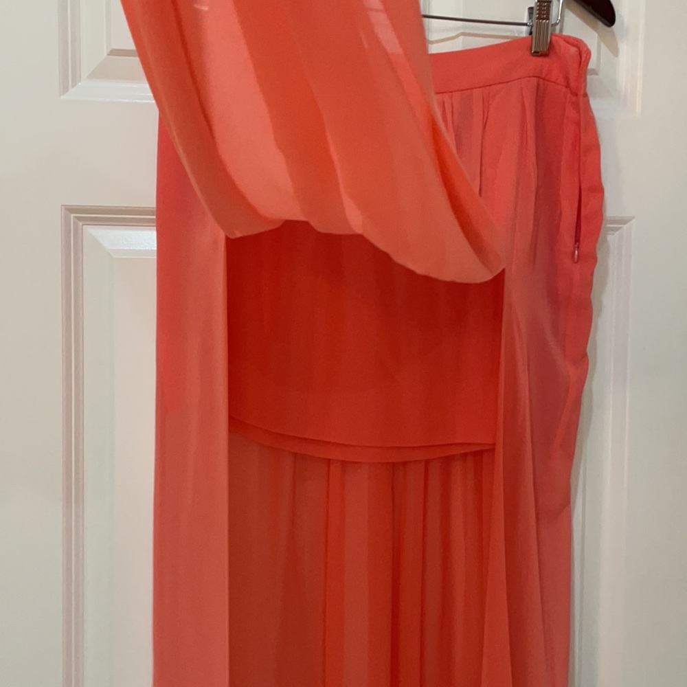 ZARA coral maxi skirt slits sheer pleated - Picture 4 of 6